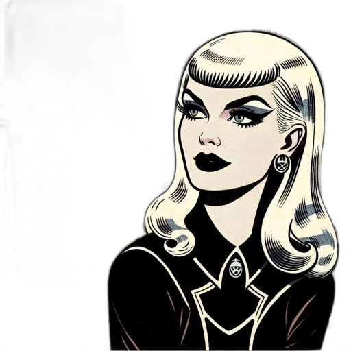 jewelry, comic book art, cartoon, concept art, fantasy art, dark, monochrome, woman transparent PNG cut-out