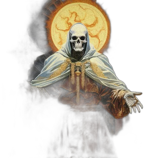 staff, concept art, fantasy art, comic book art, pixel art, skeletal, figure, golden-embroidered transparent PNG cut-out