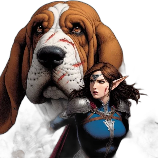 concept art, comic book art, fantasy art, regal, canine, figure, stands, before transparent PNG cut-out