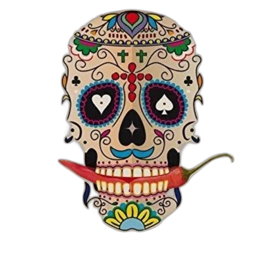 mask, jewelry, face, vibrant, stylized, sugar, skull, intricate transparent PNG cut-out