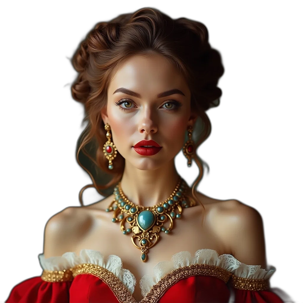 jewelry, crown, face, dress, photorealistic, oil painting, fantasy art, concept art transparent PNG cut-out