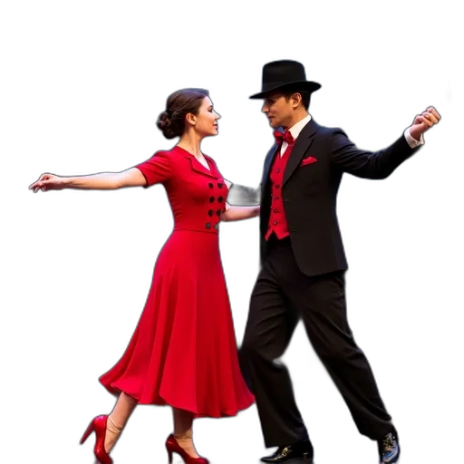 city street, couple, dancing, stage, woman, wearing, red, dress transparent PNG cut-out