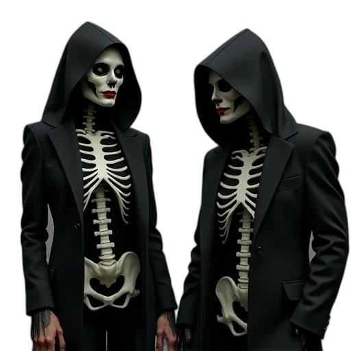 jacket, mask, concept art, 3d render, dark, woman, black, skeleton transparent PNG cut-out