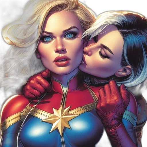 comic book art, concept art, two, female, characters, matching, outfits, one transparent PNG cut-out