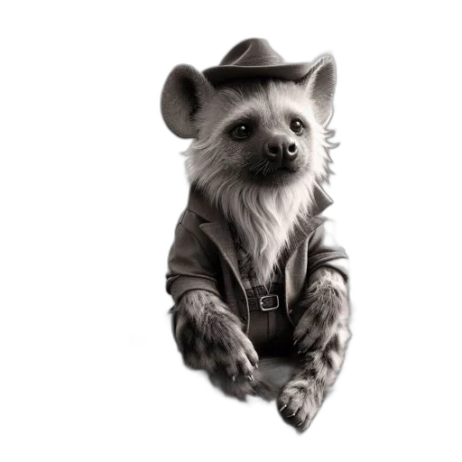 animal, hat, jacket, creature, concept art, photorealistic, fantasy art, 3d render transparent PNG cut-out