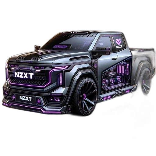 car, concept art, 3d render, cyberpunk, photorealistic, futuristic-looking, pickup, truck transparent PNG cut-out