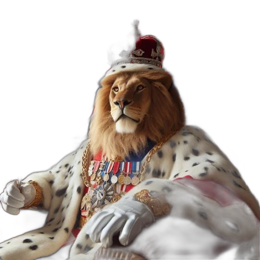 crown, jewelry, animal, hat, 3d render, photorealistic, concept art, lion transparent PNG cut-out
