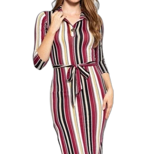 dress, cartoon, woman, wearing, stylish, long-sleeved, striped, belt transparent PNG cut-out