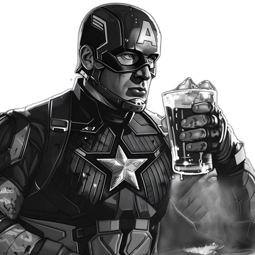 bottle, comic book art, concept art, fantasy art, cyberpunk, monochromatic, captain, america transparent PNG cut-out