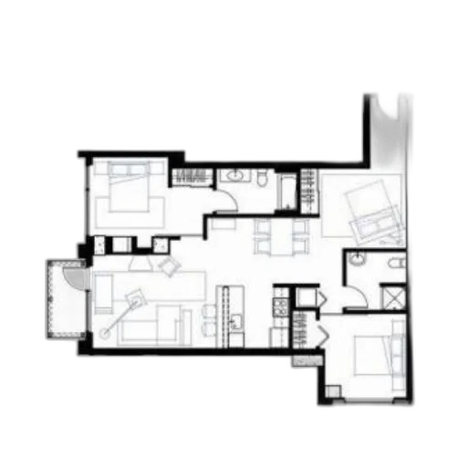 building, 3d render, photorealistic, monochrome, floor, plan, unit, showing transparent PNG cut-out