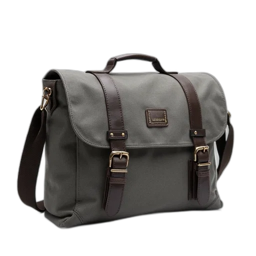 earth tones, dark, grey, canvas, messenger, bag, front, zipper transparent PNG cut-out