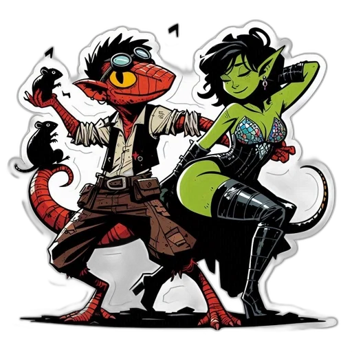 concept art, comic book art, fantasy art, pixel art, fire, two, characters, lizard-like transparent PNG cut-out