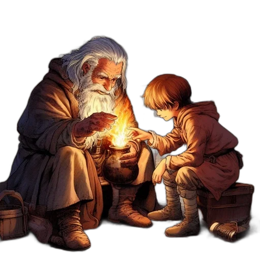 concept art, fantasy art, photorealistic, pixel art, fire, snow, medieval, village transparent PNG cut-out