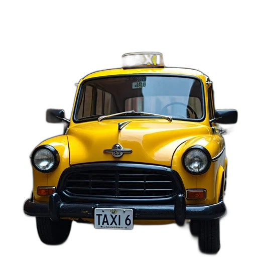 car, photorealistic, 3d render, concept art, cartoon, yellow, taxi, black transparent PNG cut-out