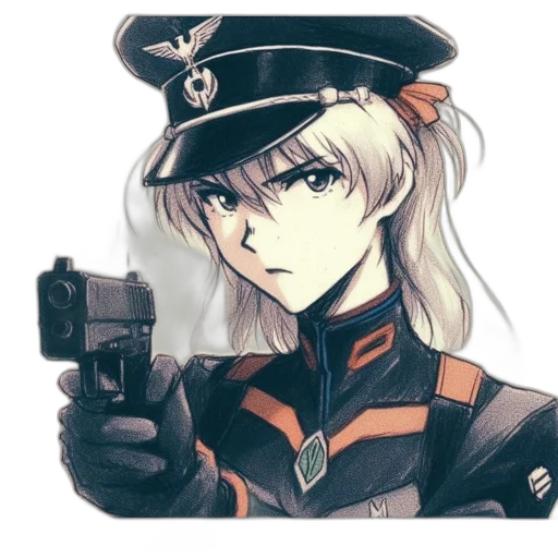weapon, staff, robot, hat, anime, cyberpunk, pixel art, cartoon transparent PNG cut-out