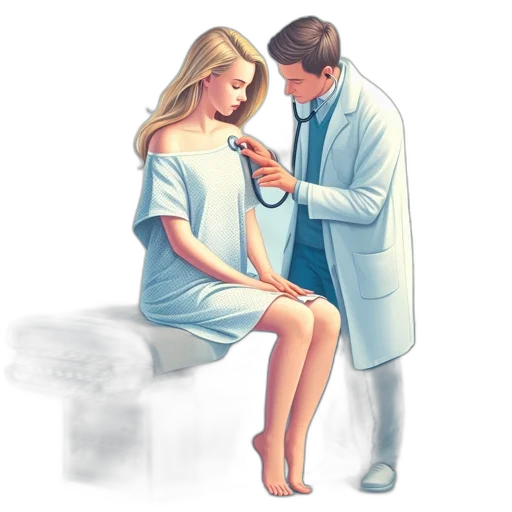 dress, clinic, male, doctor, attends, female, patient, listening transparent PNG cut-out