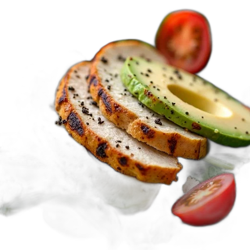 food, photorealistic, 3d render, watercolor, close-up, view, salad, grilled transparent PNG cut-out