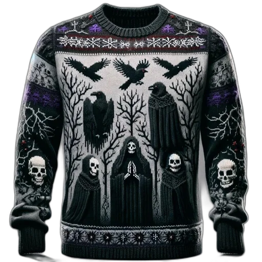 jacket, dark, intricately, designed, sweater, featuring, symmetrical, motifs transparent PNG cut-out