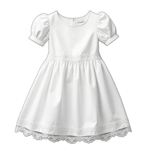 dress, monochrome, white, round, neckline, short, sleeves, featuring transparent PNG cut-out