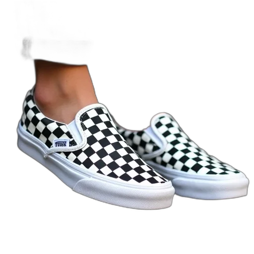 shoes, 3d render, photorealistic, vaporwave, monochrome, vans, slip, checkerboard transparent PNG cut-out