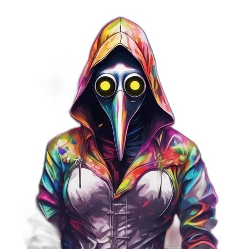 jacket, mask, creature, robot, cyberpunk, concept art, fantasy art, pixel art transparent PNG cut-out
