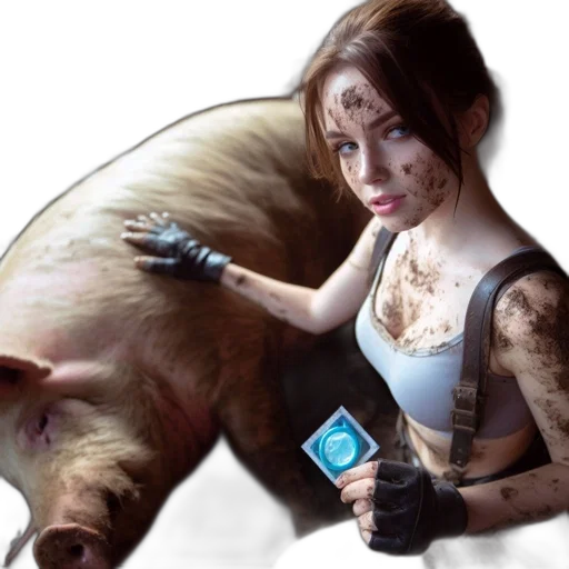 photorealistic, concept art, cyberpunk, fantasy art, young, woman, covered, mud transparent PNG cut-out