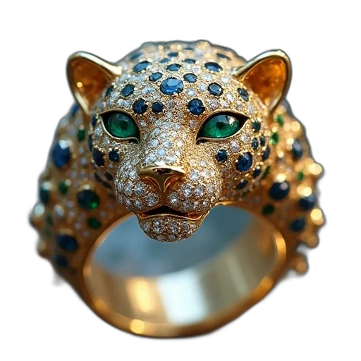 jewelry, crown, 3d render, green, leopard, ring, diamonds, sapphires transparent PNG cut-out