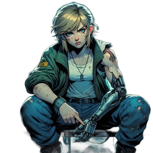 weapon, sword, comic book art, concept art, cyberpunk, pixel art, green, woman transparent PNG cut-out