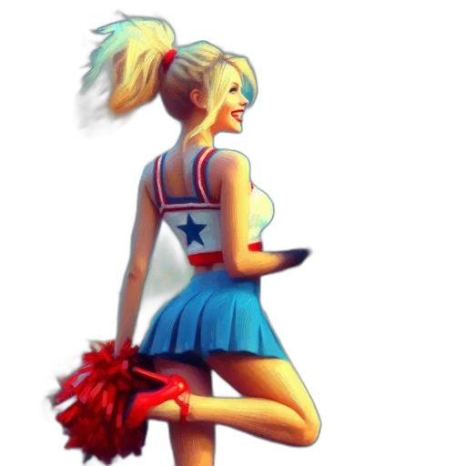 dress, staff, pixel art, concept art, cartoon, 3d render, cheerleader, blue transparent PNG cut-out