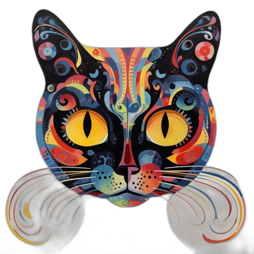 mask, artwork, depicts, vibrant, abstract, cat, face, intricate transparent PNG cut-out
