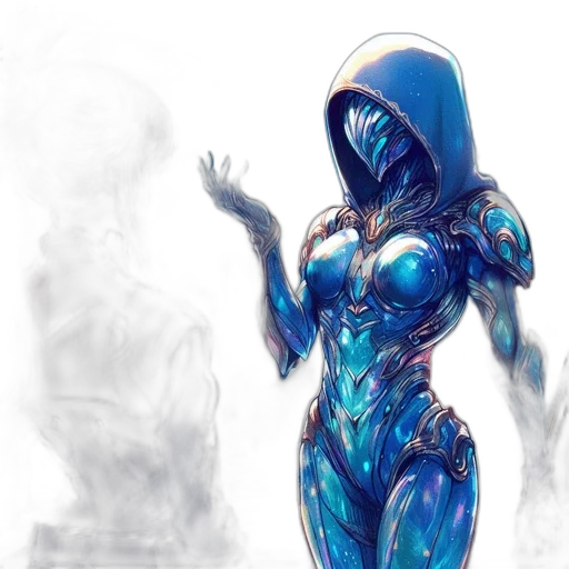 robot, dress, concept art, fantasy art, comic book art, cyberpunk, outer space, blue transparent PNG cut-out