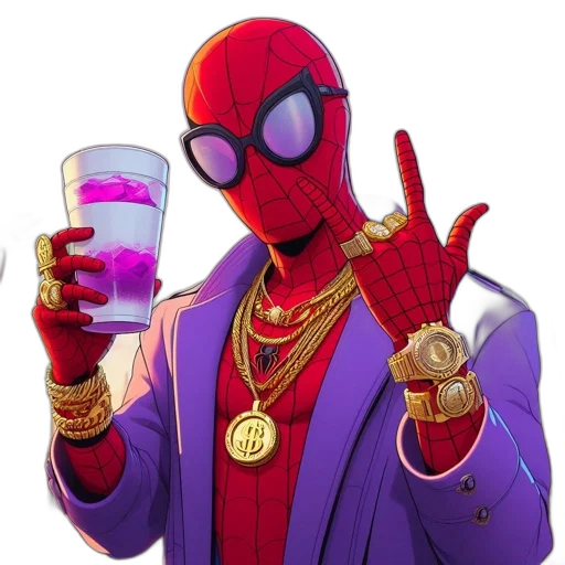 comic book art, concept art, pixel art, cartoon, spider-man, dons, lavender, suit transparent PNG cut-out