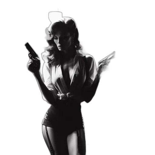 dress, jacket, weapon, staff, neon lights, dimly, lit, vintage-style transparent PNG cut-out