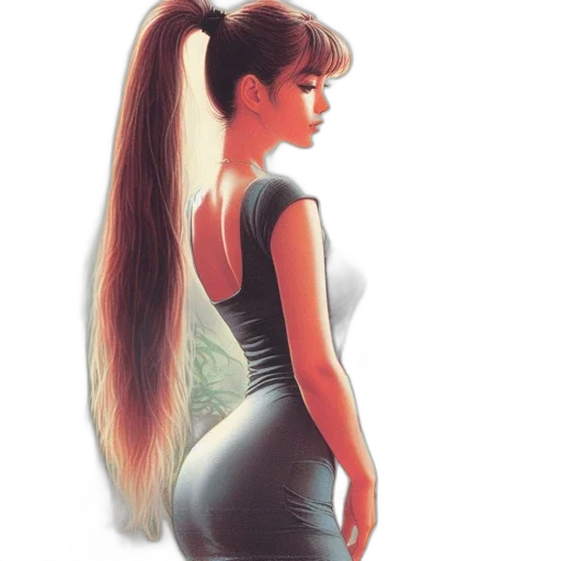 dress, hair, concept art, photorealistic, anime, cartoon, pastel, red transparent PNG cut-out
