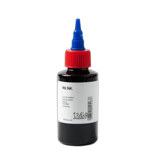 bottle, black, ink, red, cap, blue, nozzle, placed transparent PNG cut-out