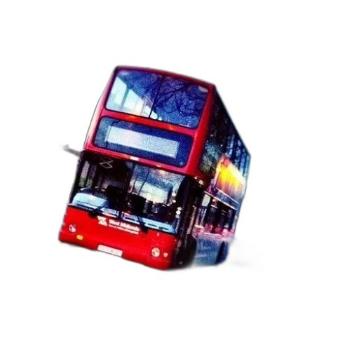 photorealistic, 3d render, pixel art, concept art, red, double-decker, bus, driving transparent PNG cut-out