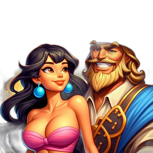 fantasy art, concept art, pixel art, comic book art, two, animated, characters, one transparent PNG cut-out