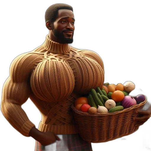 food, robot, 3d render, concept art, photorealistic, athletic, man, beard transparent PNG cut-out