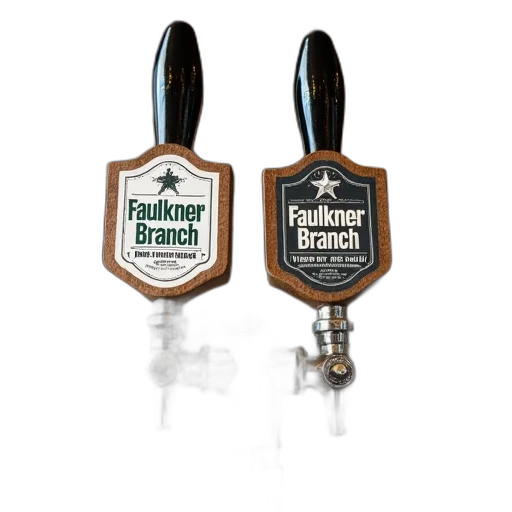 two, beer, taps, displayed, labels, read, faulkner, branch transparent PNG cut-out