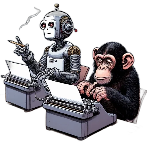 robot, concept art, cyberpunk, comic book art, lighthearted, setup, vintage, chimpanzee transparent PNG cut-out