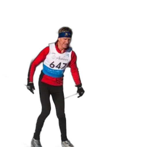 jacket, 3d render, skier, wearing, red, blue, vest, number transparent PNG cut-out