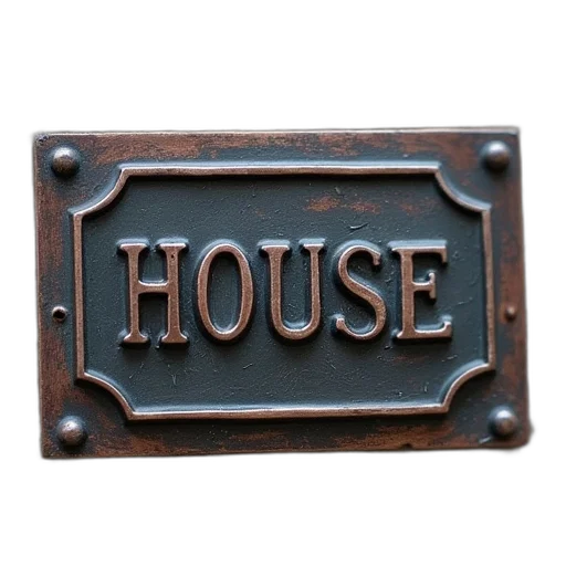 furniture, building, earth tones, small, metal, plaque, words, house transparent PNG cut-out