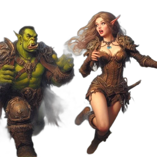 fantasy art, concept art, comic book art, pixel art, fire, green, orcish, warrior transparent PNG cut-out