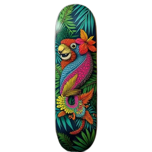 skateboard, has, colorful, jungle, design transparent PNG cut-out