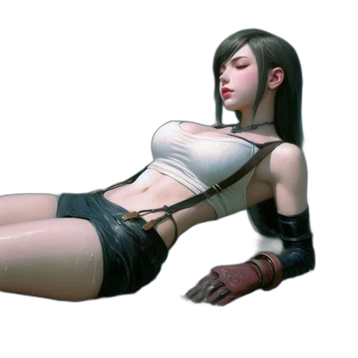 weapon, robot, concept art, cyberpunk, 3d render, photorealistic, woman, rests transparent PNG cut-out