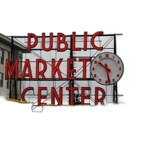 3d render, concept art, large, red, sign, reading, public, market transparent PNG cut-out