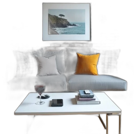 furniture, photorealistic, 3d render, concept art, beach, fog, earth tones, monochrome transparent PNG cut-out