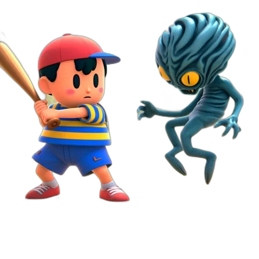creature, concept art, 3d render, pixel art, two, characters, interact, virtual transparent PNG cut-out