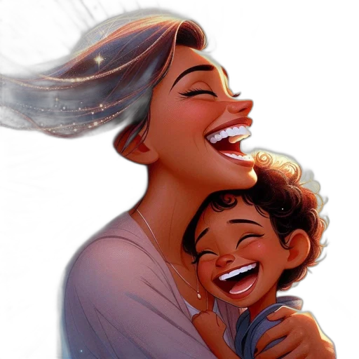 photorealistic, concept art, cartoon, comic book art, mother, child, laugh, joyfully transparent PNG cut-out