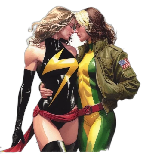 jacket, comic book art, concept art, watercolor, pixel art, two, female, superheroes transparent PNG cut-out